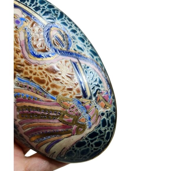 Vintage Decorative Oval Porcelain Box With Hand-Painted Macau Bird Design Gold D - Picture 12 of 14